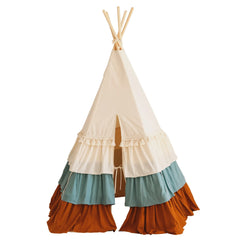 Cirkusový Teepee se třásněmi a hnědo-béžovou podložkou - Teepee - Moi Mili