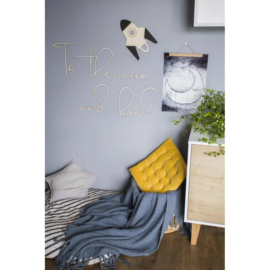 Houten Wandbord: Naar de Maan en Weer Terug - 120cmx40cm - Muurdecoratie - Cut It Now