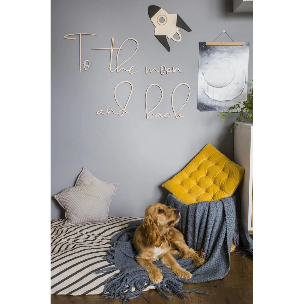 Houten Wandbord: Naar de Maan en Weer Terug - 120cmx40cm - Muurdecoratie - Cut It Now