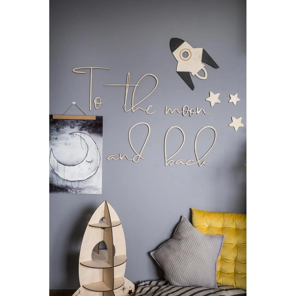 Houten wandbord: Naar de Maan en Terug - 120cmx40cm - Wanddecoratie - Cut It Now