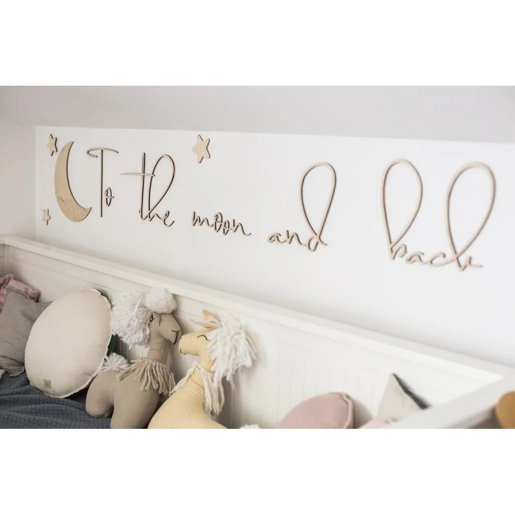 Houten Wandbord: Naar de Maan en Weer Terug - 120cmx40cm - Muurdecoratie - Cut It Now