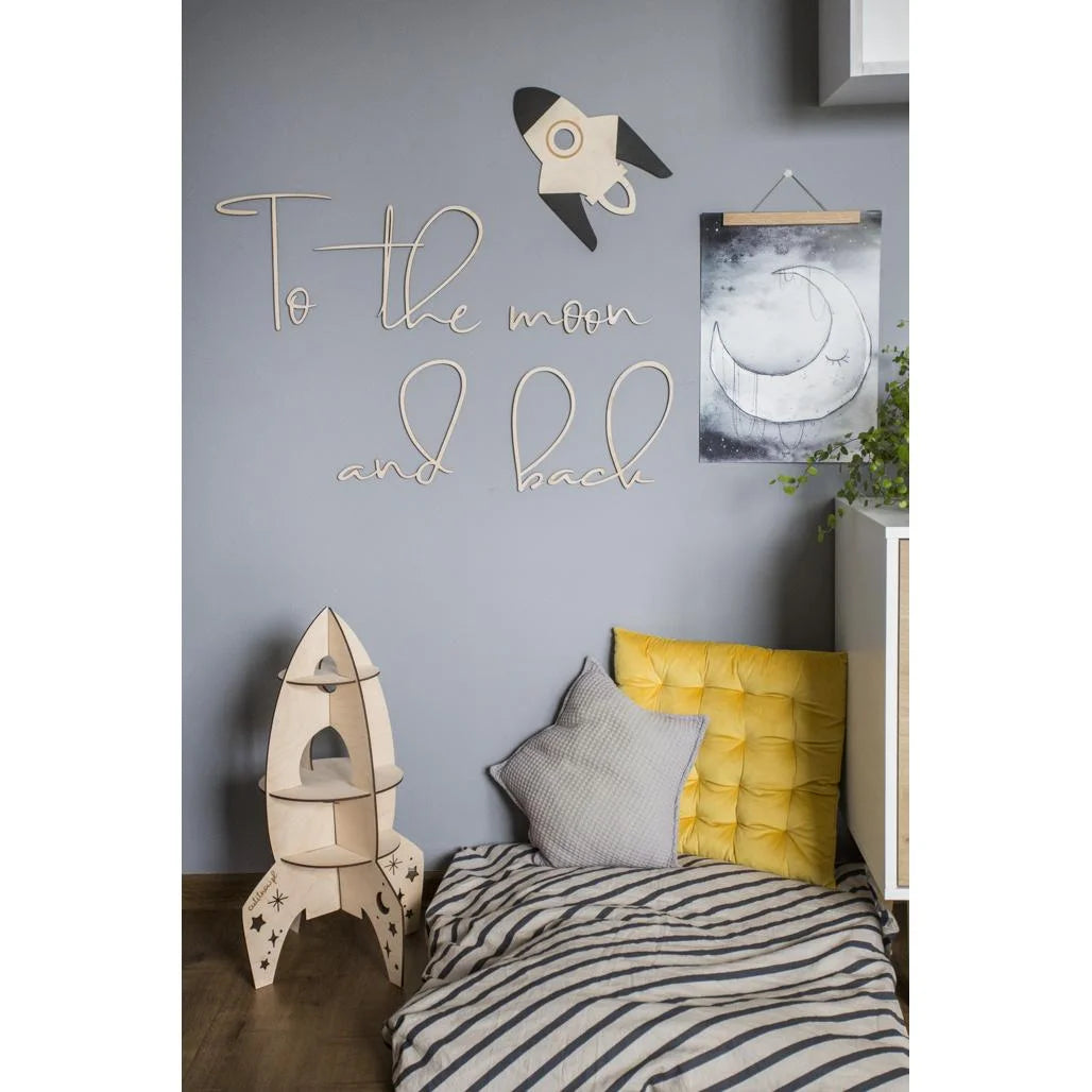 Houten wandbord: Naar de maan en terug - 120cmx40cm - Wanddecoratie - Cut It Now