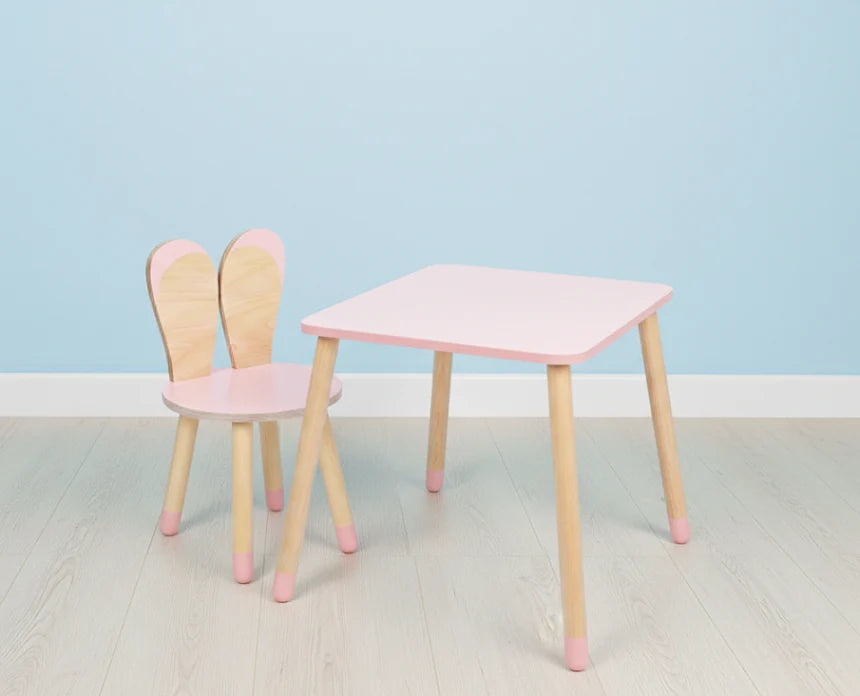 Table et chaise en bois pour enfant, ensemble Lapin