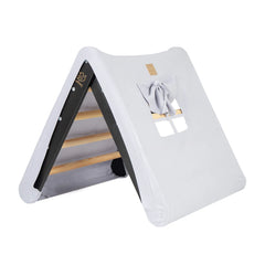 Meowbaby Domeček pro Děti s Žebříkem 60x61 Cm Skládací do Pokoje. Dřevo len Viskóza Šedý a Modrý černý Žebřík - Lezecký