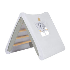 Maisonnette pour enfants Meowbaby avec échelle 60 x 61 cm, pliable et adaptable à la chambre. Échelle grise et bleue en bois de lin et viscose.