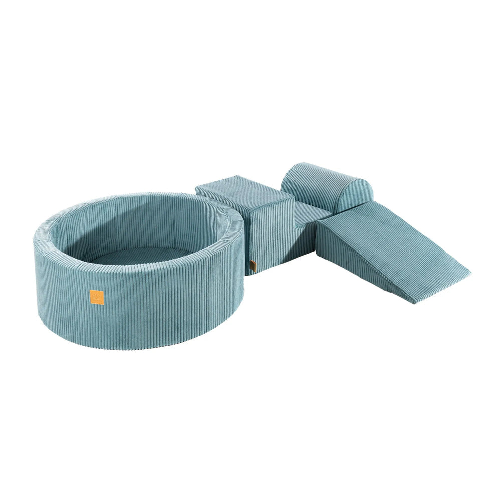 Meowbaby Aesthetic Foam 3-Piece Play Set with Ball Pool 90x30cm Certified Corduroy Turquoise Without