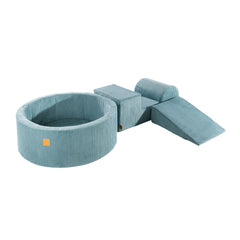 Meowbaby Aesthetic Foam 3-Piece Play Set with Ball Pool 90x30cm Certified Corduroy Turquoise Without