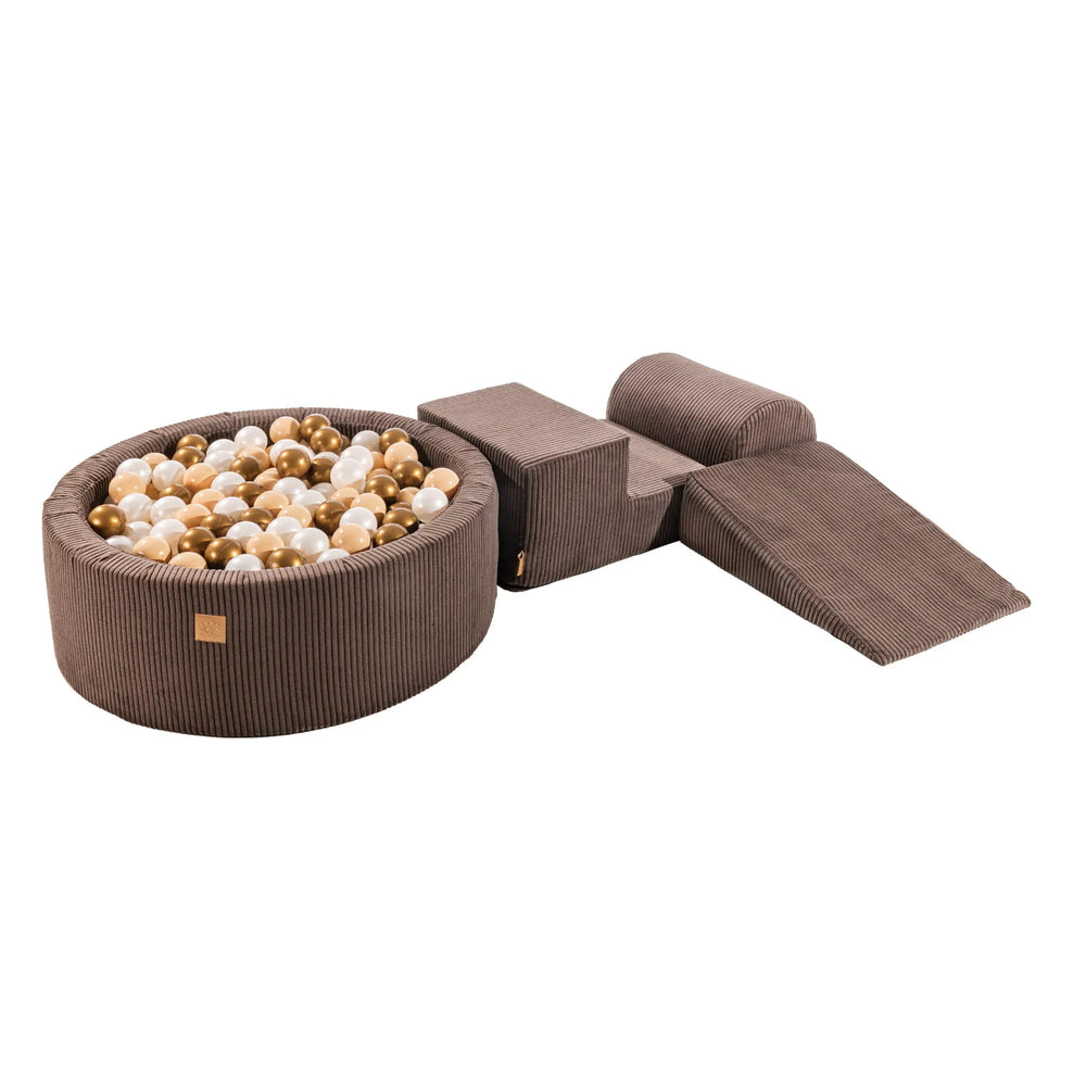 Meowbaby Aesthetic Foam Set 3 Elements with Ball Pool 90x30cm 200 Balls Certified Corduroy Brown: