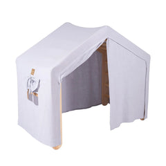 Meowbaby Scala Arrampicata Grande Casa 112x61x94 Cm Triangolo Interno con Tenda. Lino Legno Viscosa Grigio e Blu Naturale