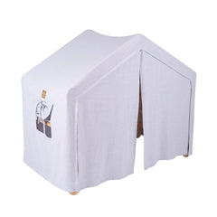 Meowbaby Scala Arrampicata Grande Casa 112x61x94 Cm Triangolo Interno con Tenda. Lino Legno Viscosa Grigio e Blu Naturale