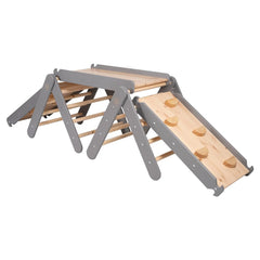 Triángulo de escalada Meowbaby para niños con tobogán y estructura de escalada gris - Piklerova - Meowbaby