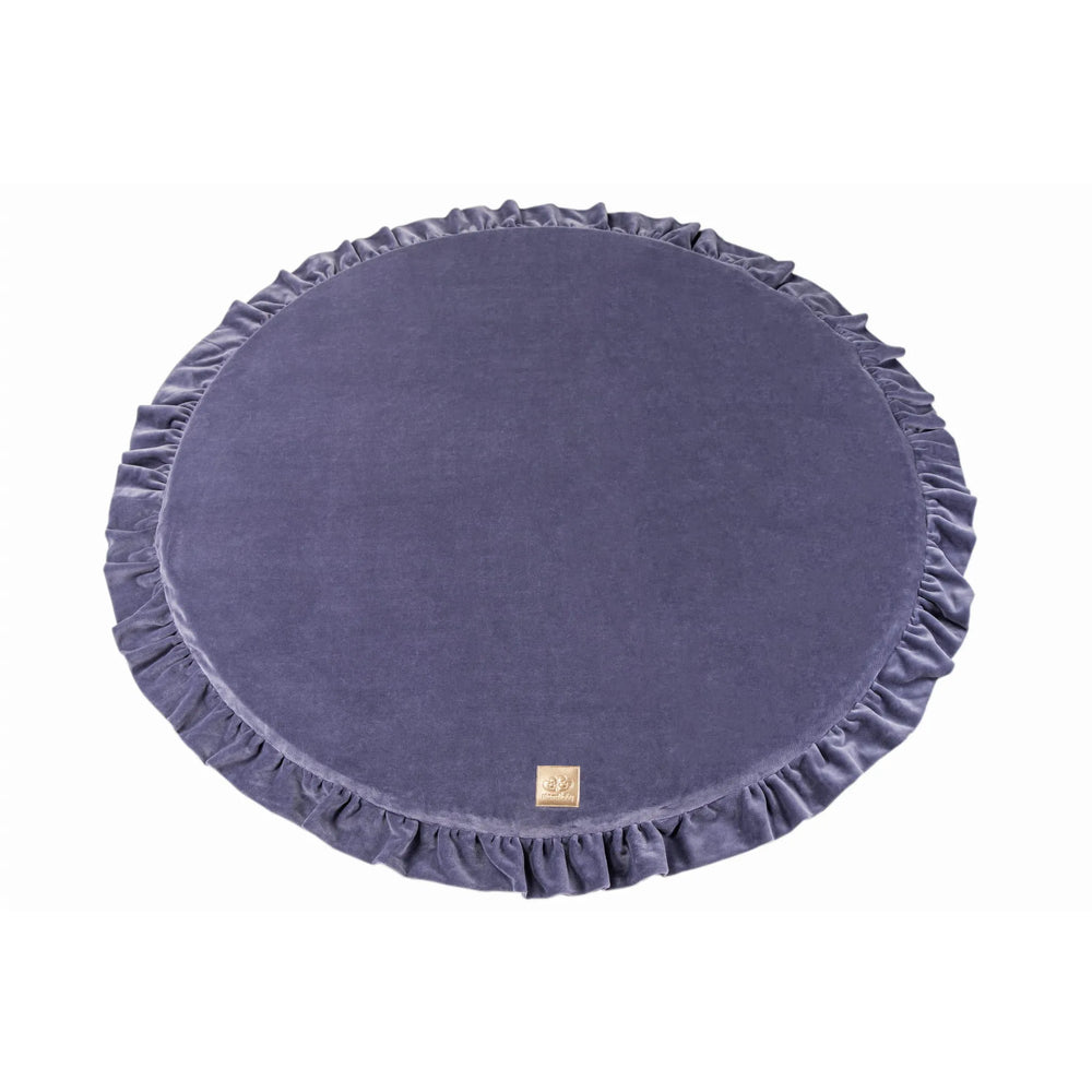 Meowbaby Okrúhla Penová Hracia Podložka pre Deti s Volánikom Certifikovaná Zamatová Modro-sivá 100 Cm - Hracie