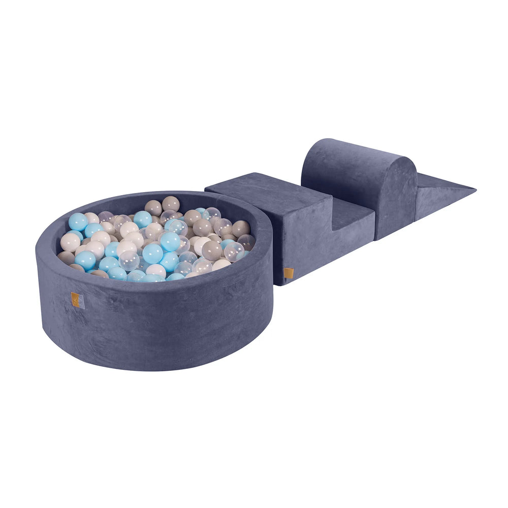Meowbaby Foam 3-piece Playset with Ball Pool 90x30cm 200 Balls Certified Velvet Gray Blue: