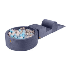 Meowbaby Foam 3-piece Playset with Ball Pool 90x30cm 200 Balls Certified Velvet Gray Blue: