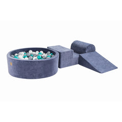 Meowbaby Set da gioco in schiuma 3 pezzi con piscina di palline 90x30 cm 200 palline in velluto certificato blu-grigio: