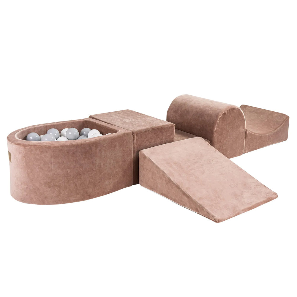Meowbaby Schaumstoff-Spielset mit kleinem Bällebad für Kinder mit 100 Bällen, zertifizierter Samt, Beige: