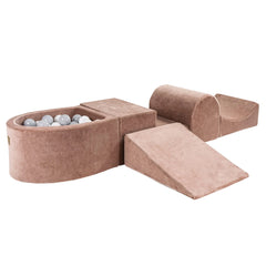 Meowbaby Schaumstoff-Spielset mit kleinem Bällebad für Kinder mit 100 Bällen, zertifizierter Samt, Beige: