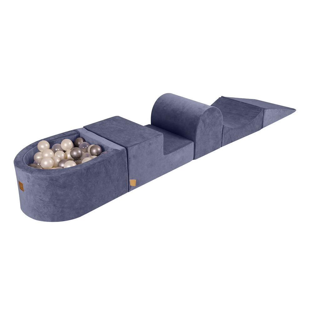 Juego de espuma Meowbaby con cancha de pelotas pequeña para niños con 100 pelotas, color gris y azul terciopelo certificado.