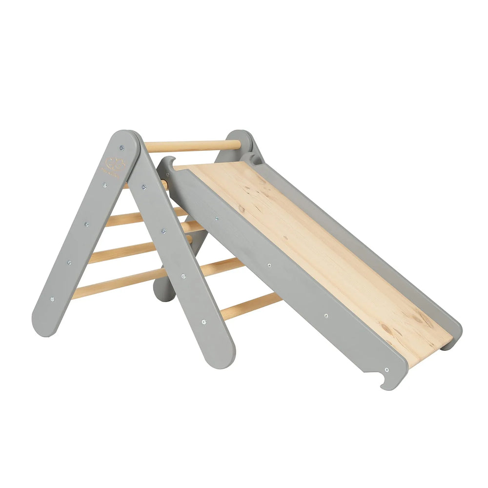 Meowbaby Scaletta 60x61cm Scivolo-Parete da Arrampicata 2 in 1 Set per Bambini in Legno Grigio - Pikler Triangle