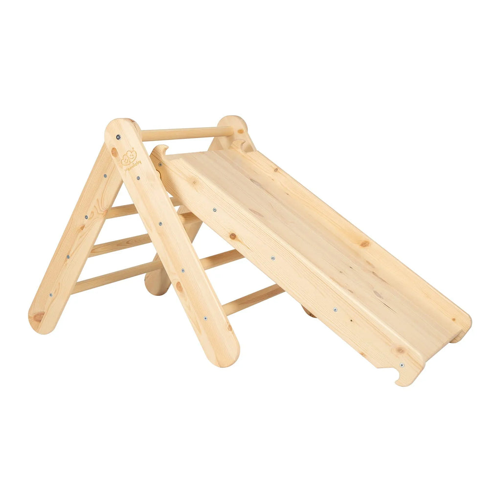 Meowbaby Scaletta 60x61cm Scivolo-Parete da Arrampicata 2 in 1 Set per Bambini in Legno Naturale - Pikler Triangle