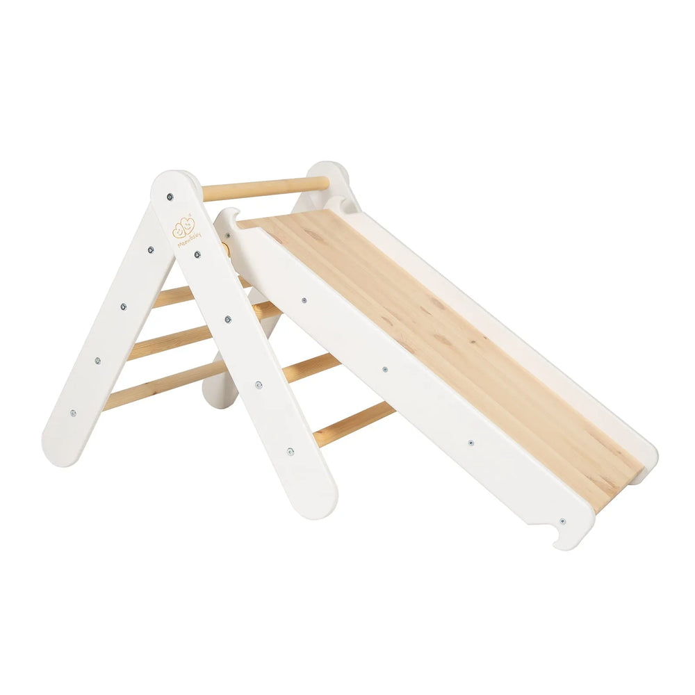 Escalera Meowbaby 60x61cm Tobogán-Pared de Escalada 2 en 1 Set Infantil Madera Blanca - Triángulo Pikler