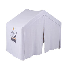 Meowbaby Casa Grande con Scala di Arrampicata 112x61x94 Cm Triangolo Interno con Tenda. Legno di Lino Viscosa Grigio e Blu