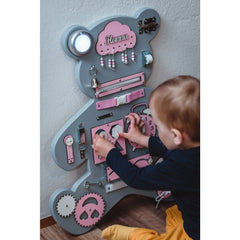 Montessori Dřevěná Tabule Medvídek - Růžová - Unlimitedkids