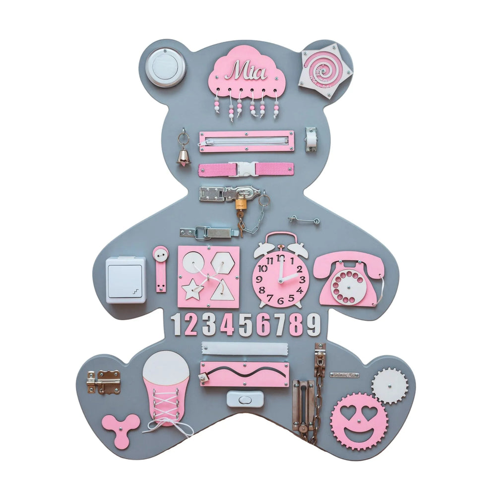 Planche en bois Montessori Ours XL - Rose - Unlimitedkids