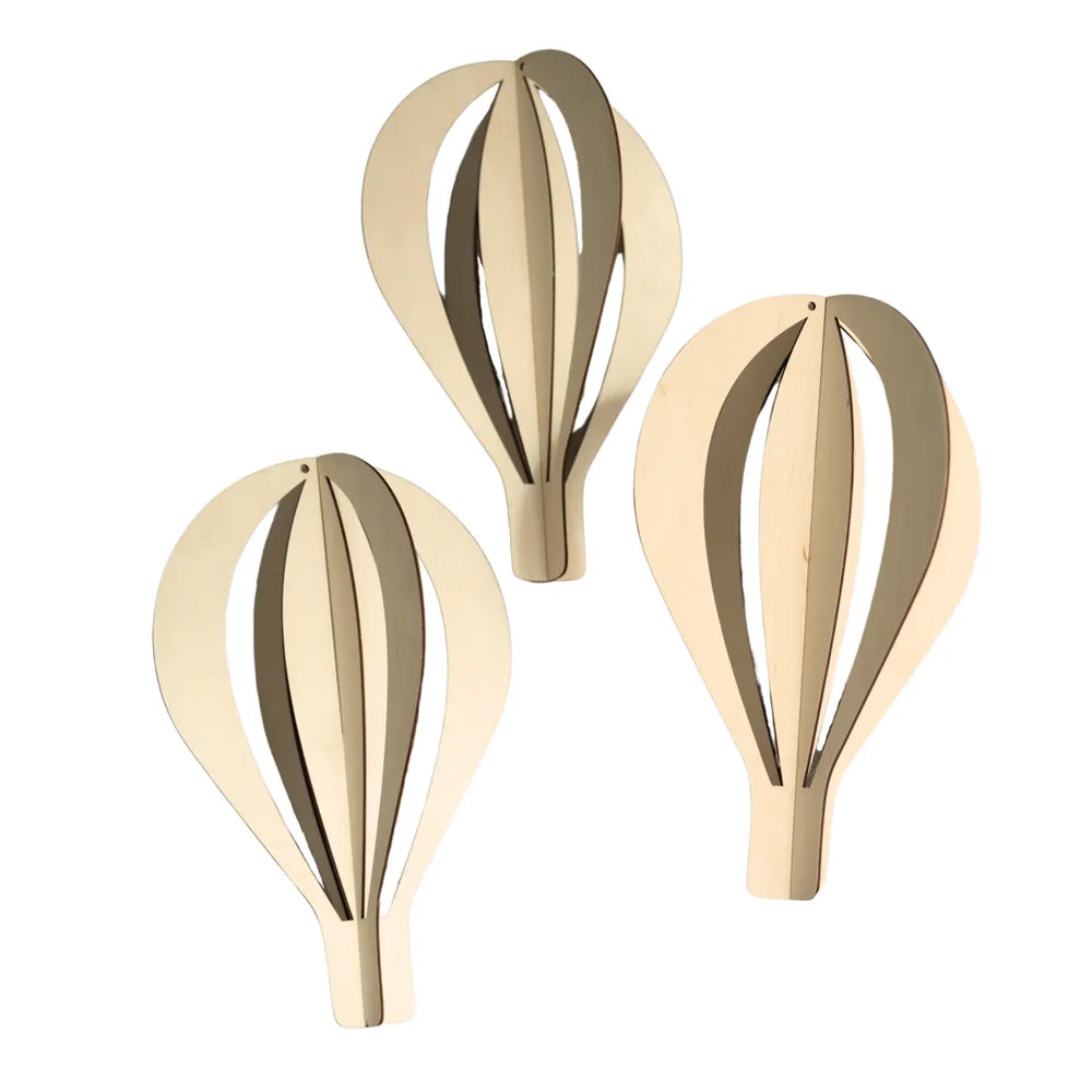 3D Heißluftballons Set - Holz Deckendeko 3er Pack - Ballons im Set - Holzdekorationen