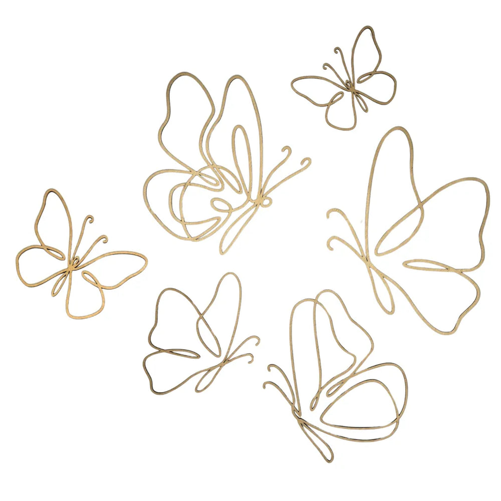 Set of 6 Wooden Butterflies - One Line Style Wall Decoration - Wall - Cut It Now