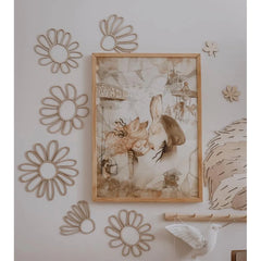 Set of 6 Wooden Daisy Flowers - One Line Style Wall Decoration Version 2 - Wall Mounted - Cut It Now