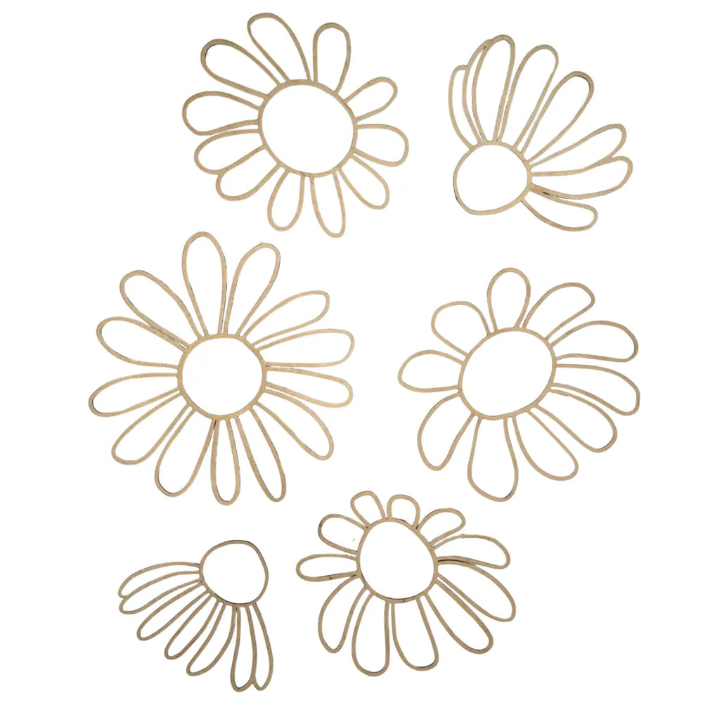 Set of 6 Wooden Daisy Flowers - One Line Style Wall Decoration Version 2 - Wall Mounted - Cut It Now