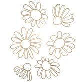 Set of 6 Wooden Daisy Flowers - One Line Style Wall Decoration Version 2 - Wall Mounted - Cut It Now