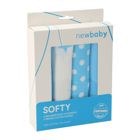 Látkové bavlnené plienky New Baby Softy s potiskom 70 x 70 cm 4 ks tyrkysovo-biele - Plienky - NEW BABY - KiiDS.SHOP
