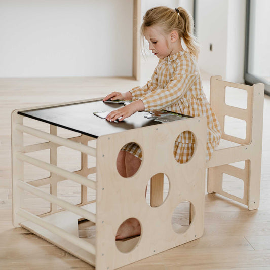 2-in-1 Climbing cube/ table and chair + Transformable climber + a ramp - EMPTY - Sweet Home From Wood - KiiDS.SHOP