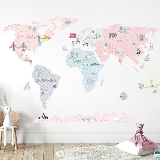 Samolepka na stenu Mapa M ružová - Samolepky na stenu - BAYO - KiiDS.SHOP