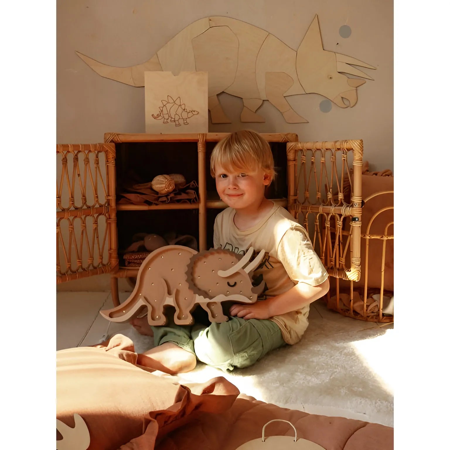 Dino Triceratops Lamp - Little Lights - Wooden Lamps