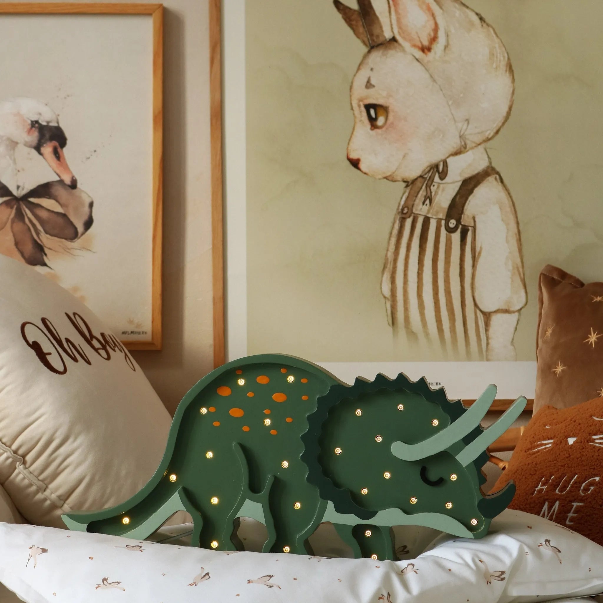 Dino Triceratops Lamp - Little Lights - Wooden Lamps