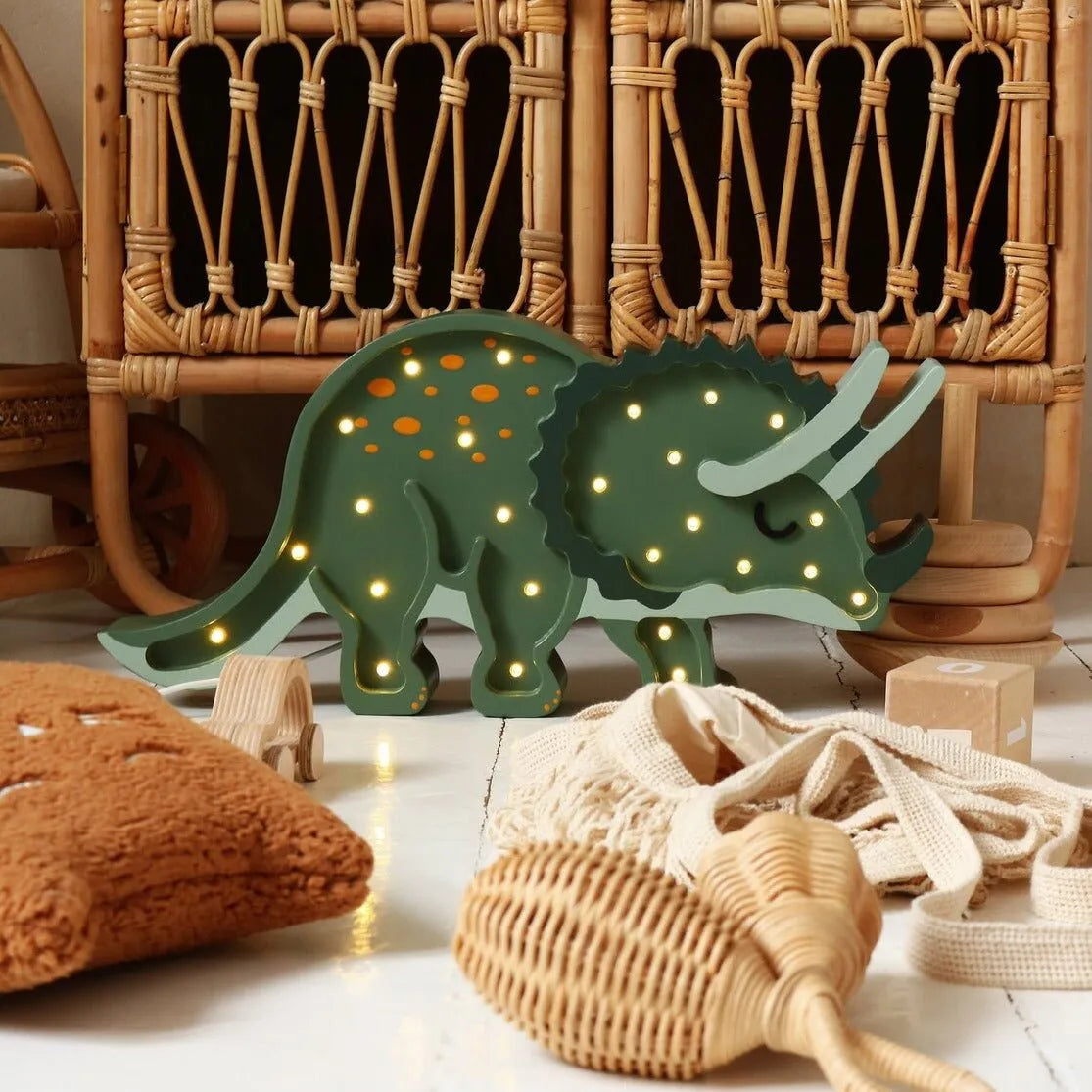 Dino Triceratops Lamp - Little Lights - Wooden Lamps