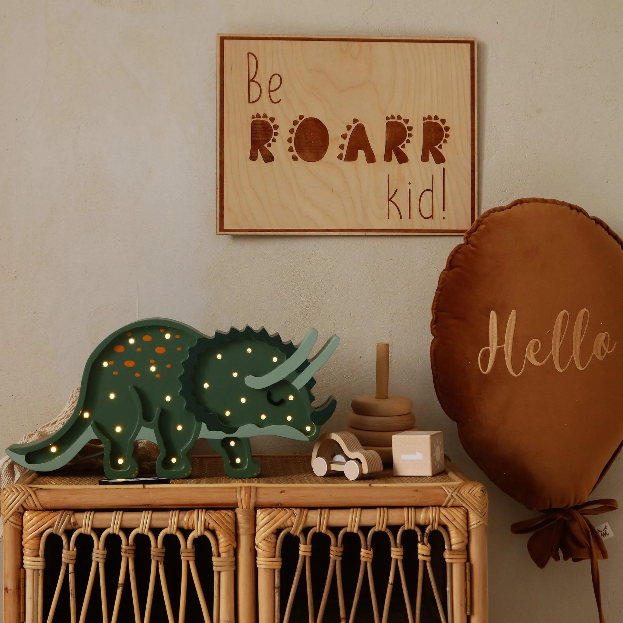 Dino Triceratops Lamp - Little Lights - Wooden Lamps