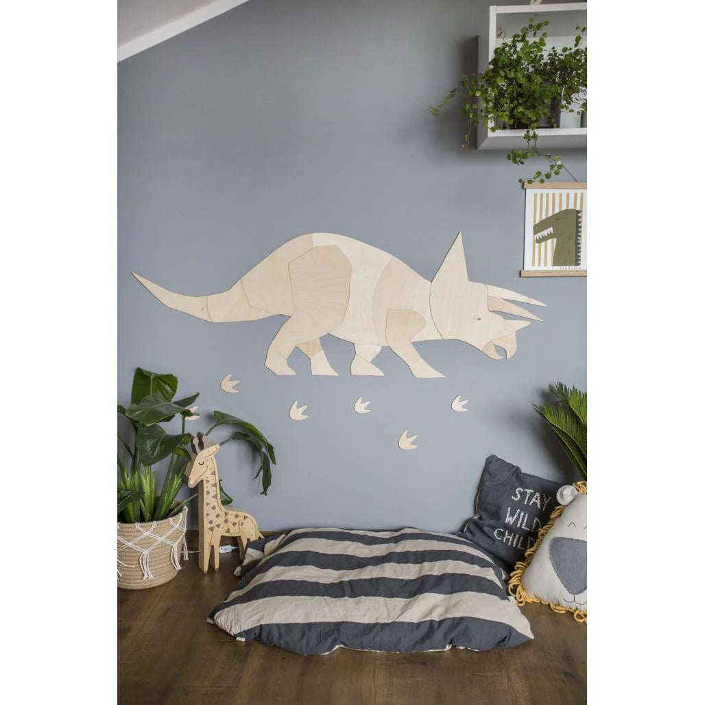 Dinosaurus Triceratops - Dřevěná Nástěnná Dekorace XL Velikost - 60cmx170cm - Nástěnná - Cut It Now