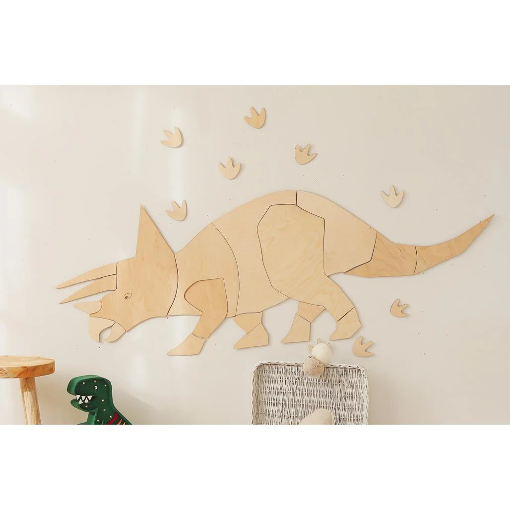 Dinosaurus Triceratops - Dřevěná Nástěnná Dekorace XL Velikost - 60cmx170cm - Nástěnná - Cut It Now