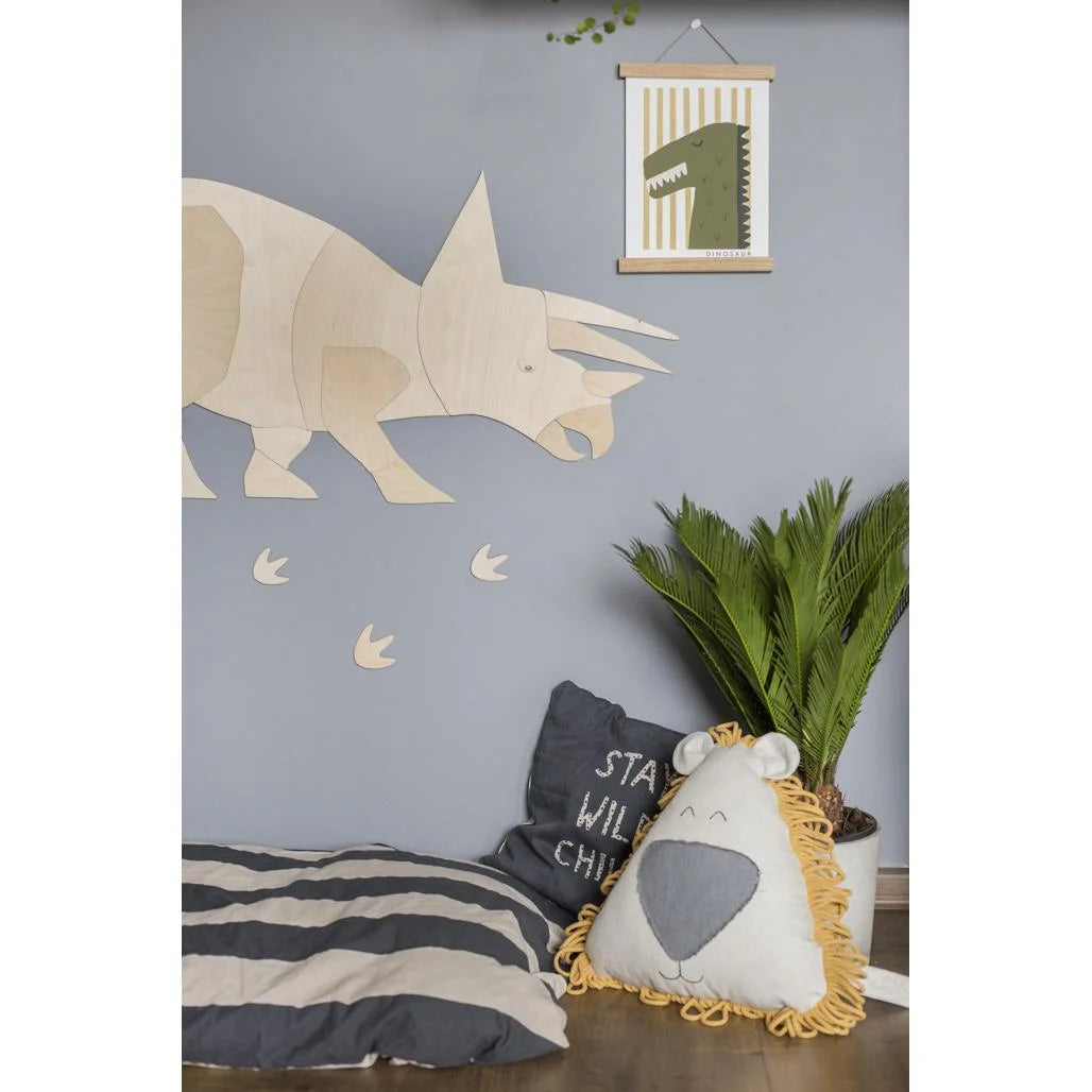 Dinosaurus Triceratops – Drevená nástenná dekorácia, XL veľkosť – 60cmx170cm – Nástenná – Cut It Now