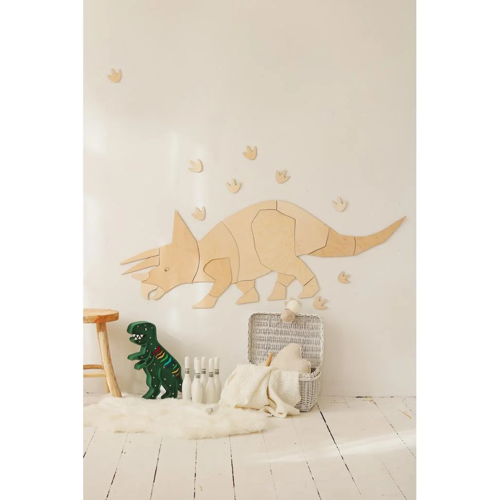 Dinosaurus Triceratops - Dřevěná Nástěnná Dekorace XL Velikost - 60cmx170cm - Nástěnná - Cut It Now