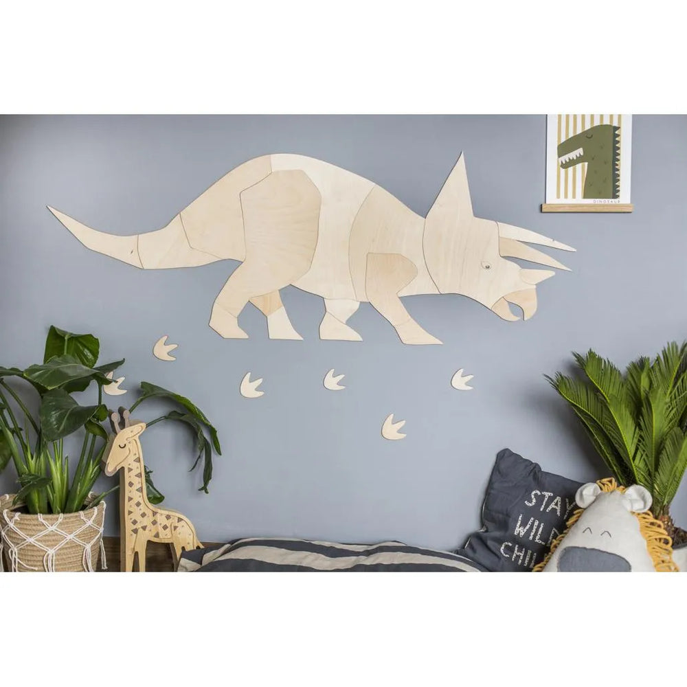 Dinosaurus Triceratops - Dřevěná Nástěnná Dekorace Velikost s - 40cmx120cm - Nástěnná - Cut It Now