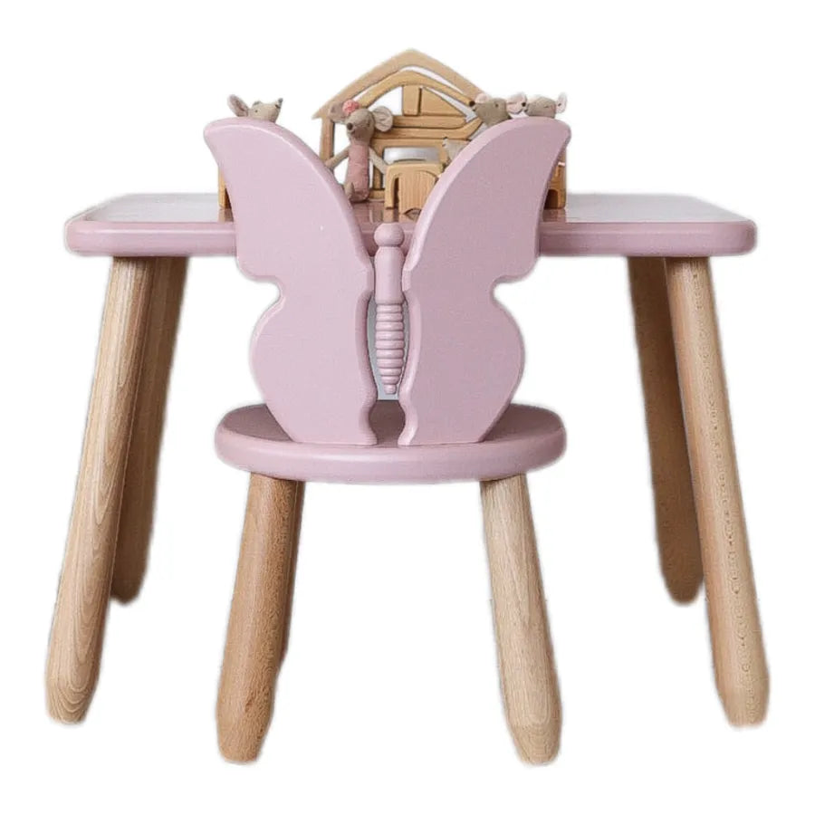 Sedia per bambini in legno a forma di farfalla rosa - Set in legno e plastica - Kidozia