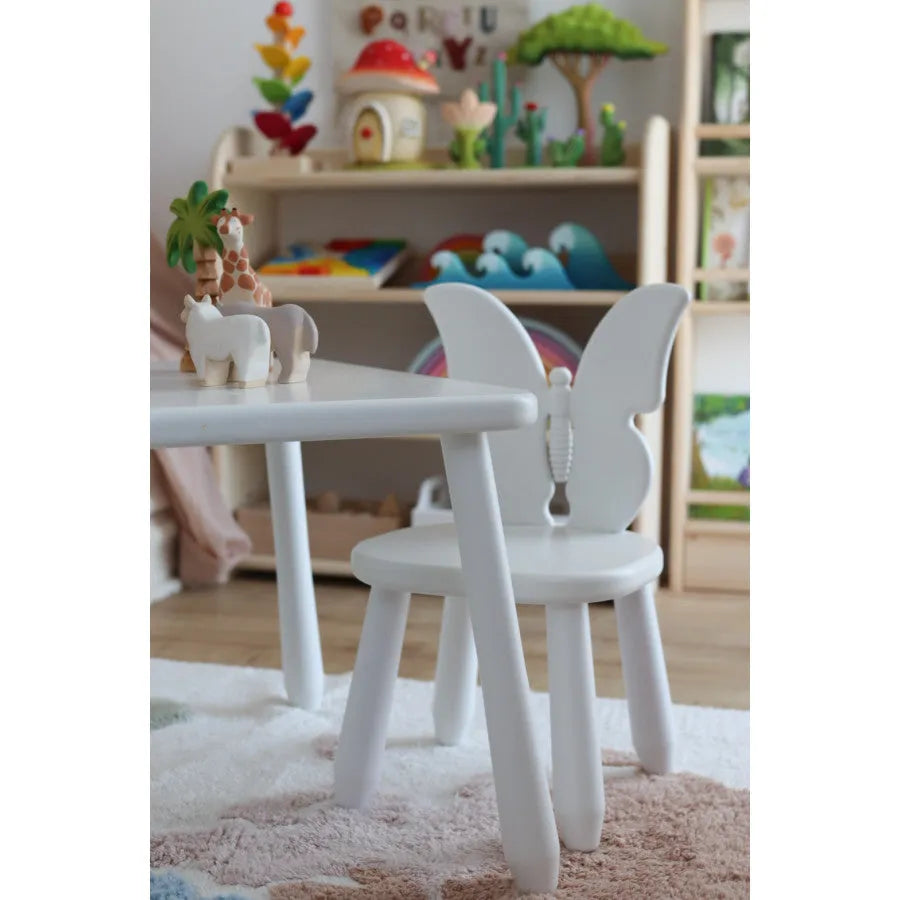 Sedia per bambini in legno a forma di farfalla bianca - Set in legno e plastica - Kidozia