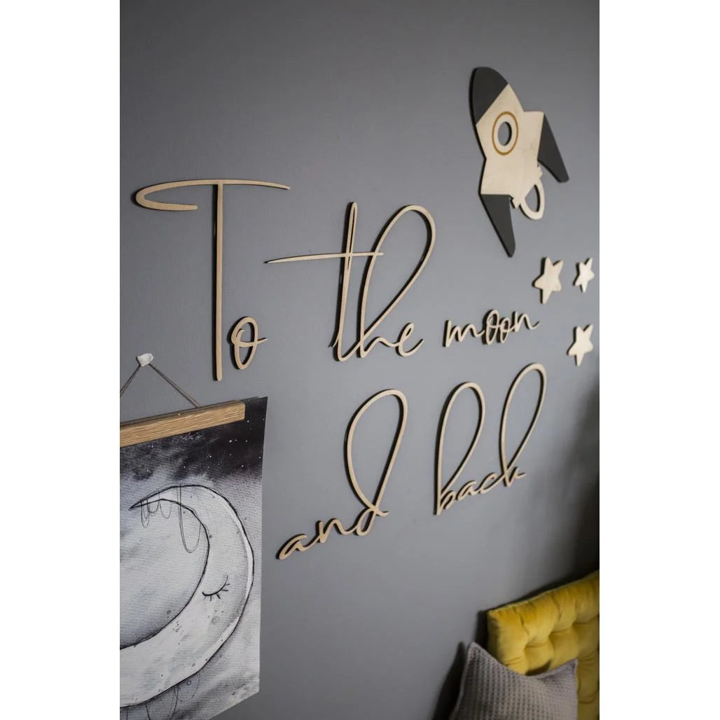 Houten Wandbord: Naar de Maan en Weer Terug - 120cmx40cm - Muurdecoratie - Cut It Now