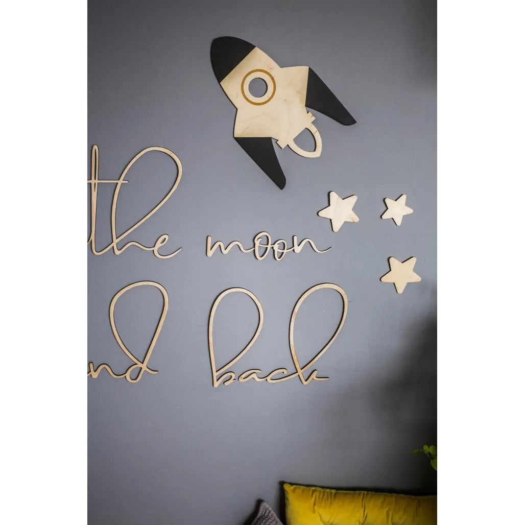 Tablero de madera para pared: A la luna y de regreso - 120 cm x 40 cm - Decoración de pared - Recortar ahora