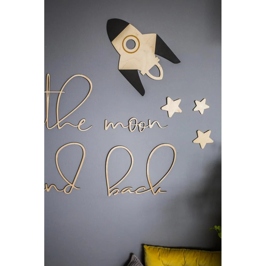 Houten wandbord: Naar de Maan en terug - 120cmx40cm - Muurdecoratie - Cut It Now